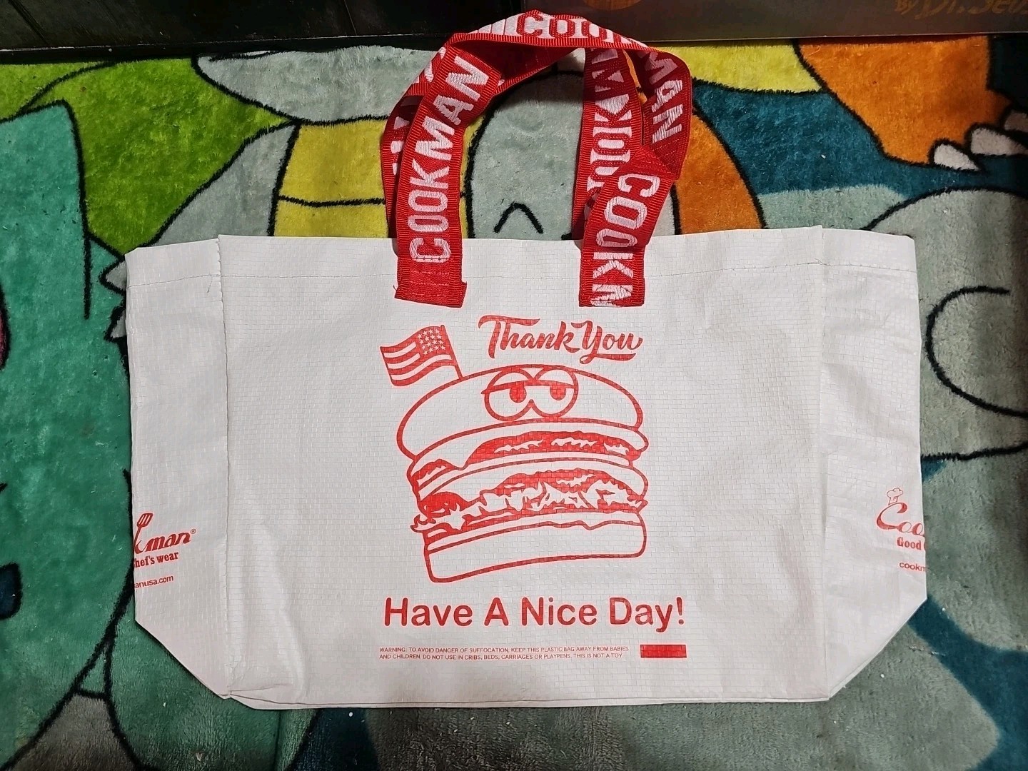 Cookman Good Chef’s Wear “Have A Nice Day” Hamburger Reusable Tote Bag 12×9