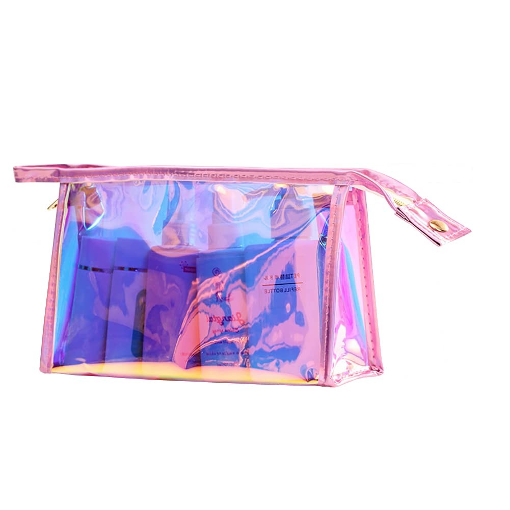 ccHuDE Laser PVC Cosmetic Bag Holographic Iridescent 22 x 7 x 14cm, Pink
