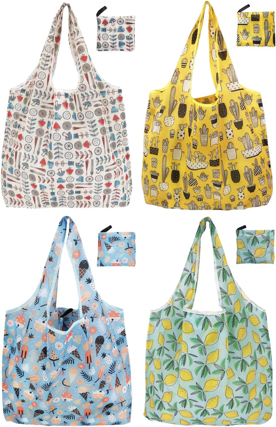 Reusable Foldable Shopping Bags, 4 Pack – Lightweight and Compact, Grocery Totes