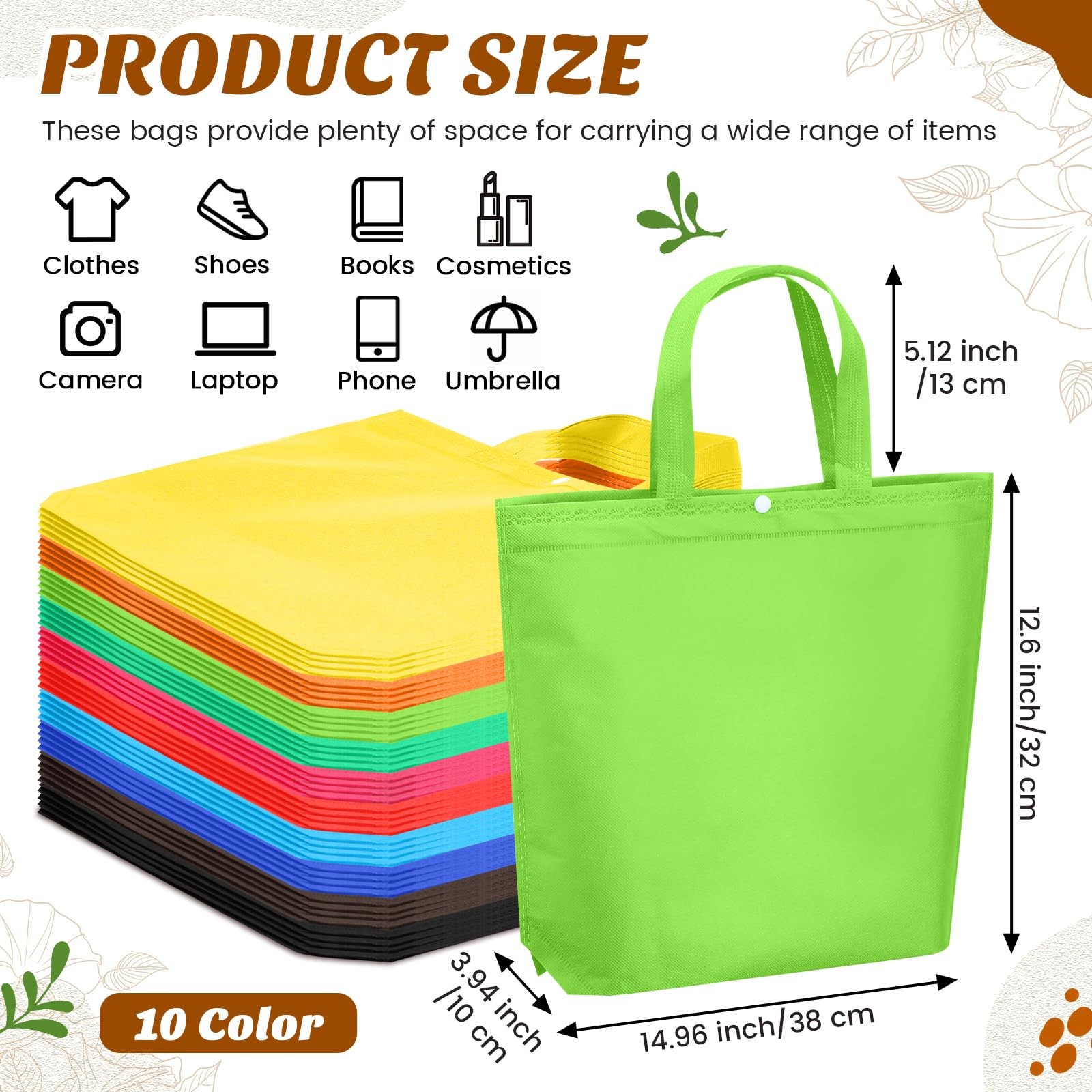50 Pcs Reusable Grocery Bags Bulk Large Non Woven Portable Shopping Tote with…