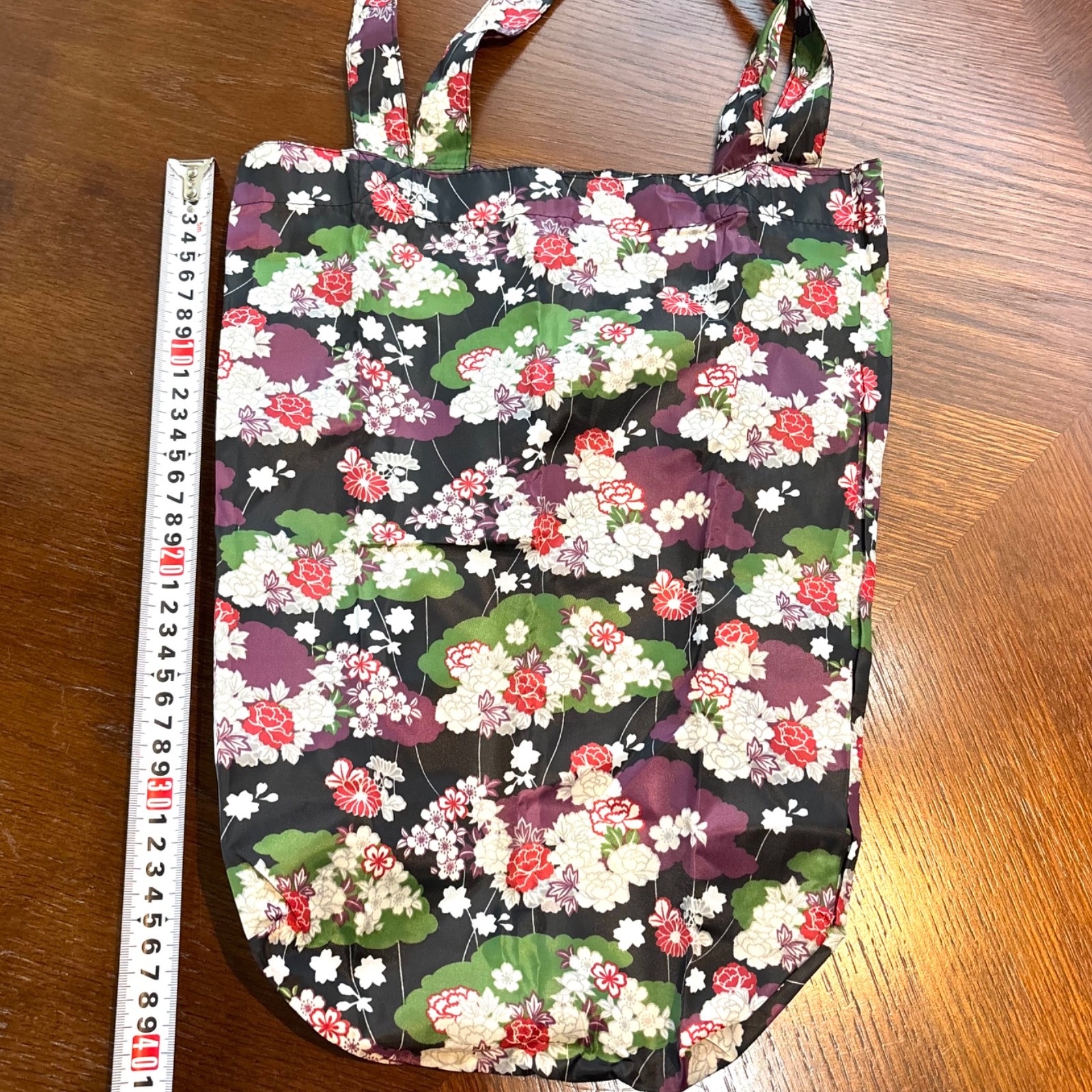 Kurochiku Japanese Eco Bag Set of 2 Foldable Shopping Bags Floral Cat Pattern