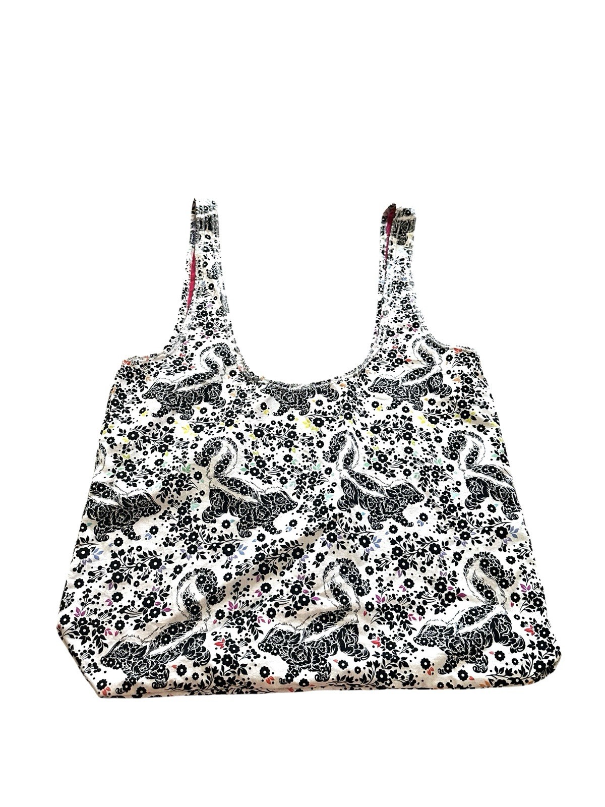 Reusable Shopping Bag 20x15x4 in Black & White Floral Pattern Multicolor