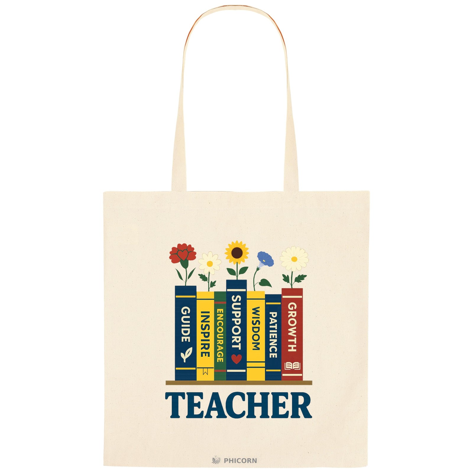 Teacher Canvas Tote Bag 1-Pack, 15 x 16 Inch Cotton Book Tote with Floral Boo…