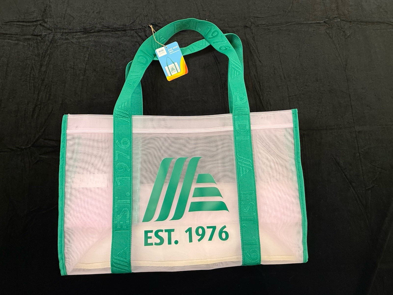 ALDI 50th Anniversary Mesh Tote Shopping Bag Green Straps RARE