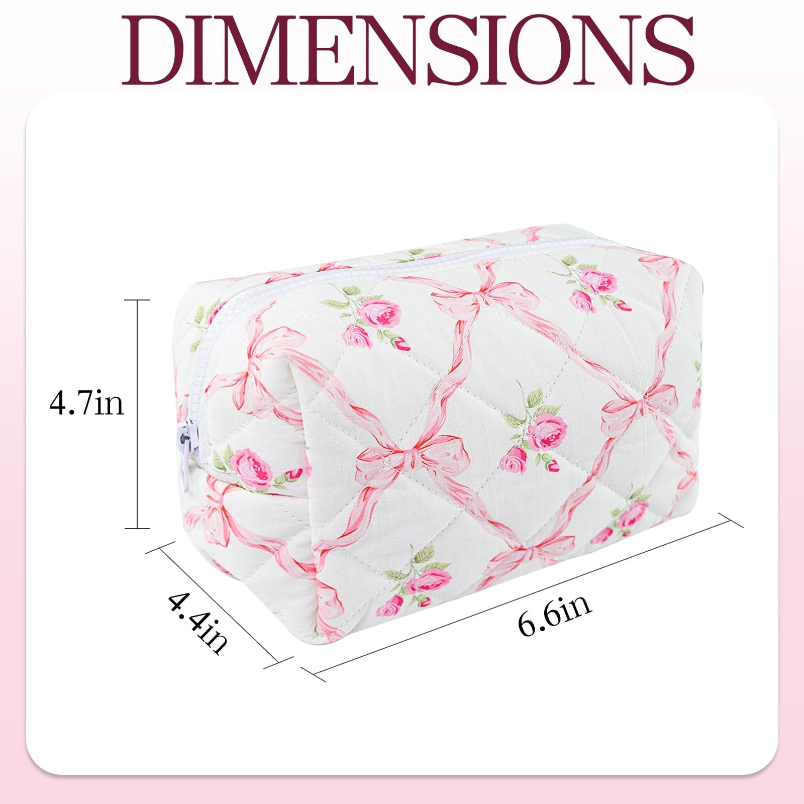 Quilted Makeup Bag Floral Cotton Make up Puffy Coquette Pink bow