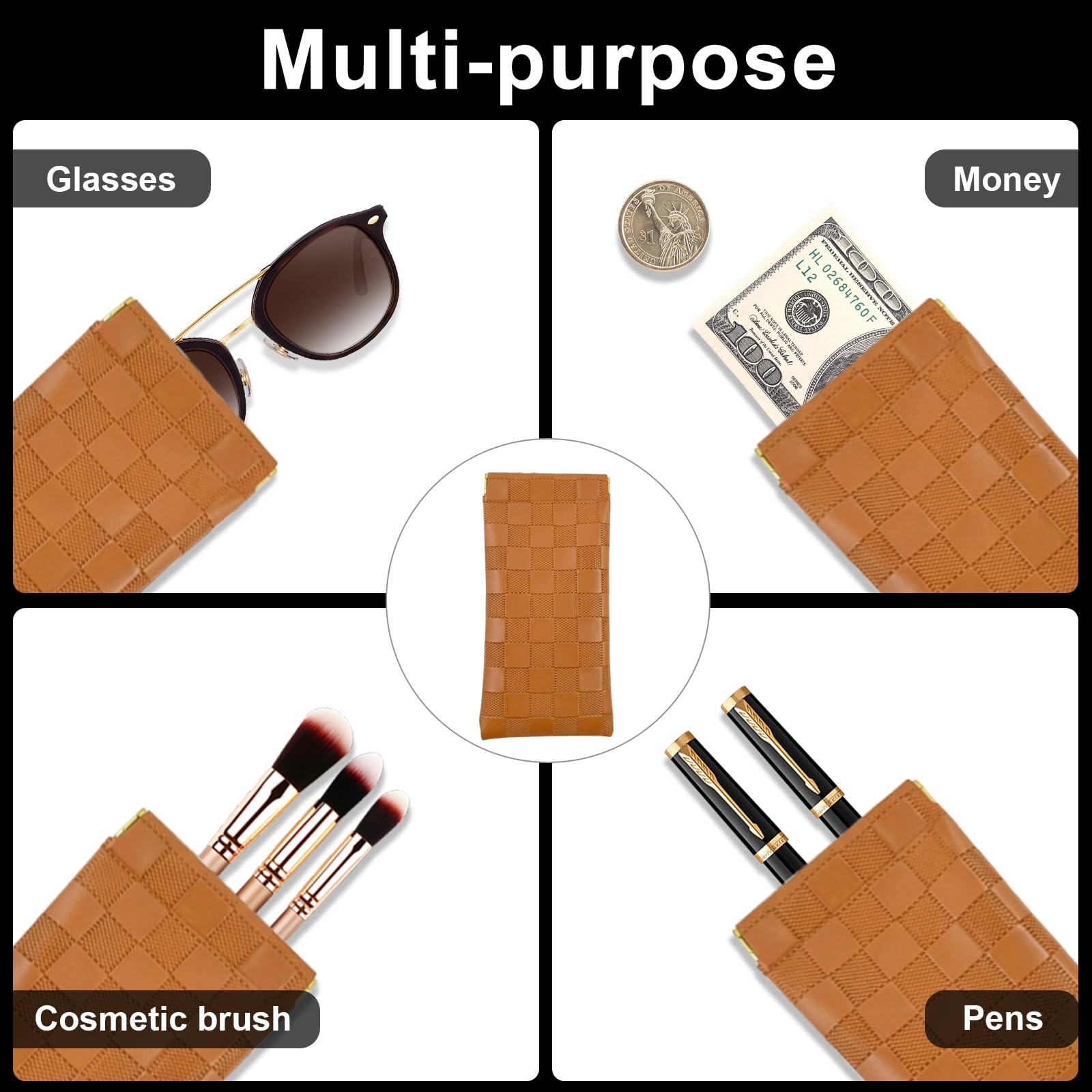 3Pcs Small Makeup Bag for Purse, Waterproof Three different sizes, Brown