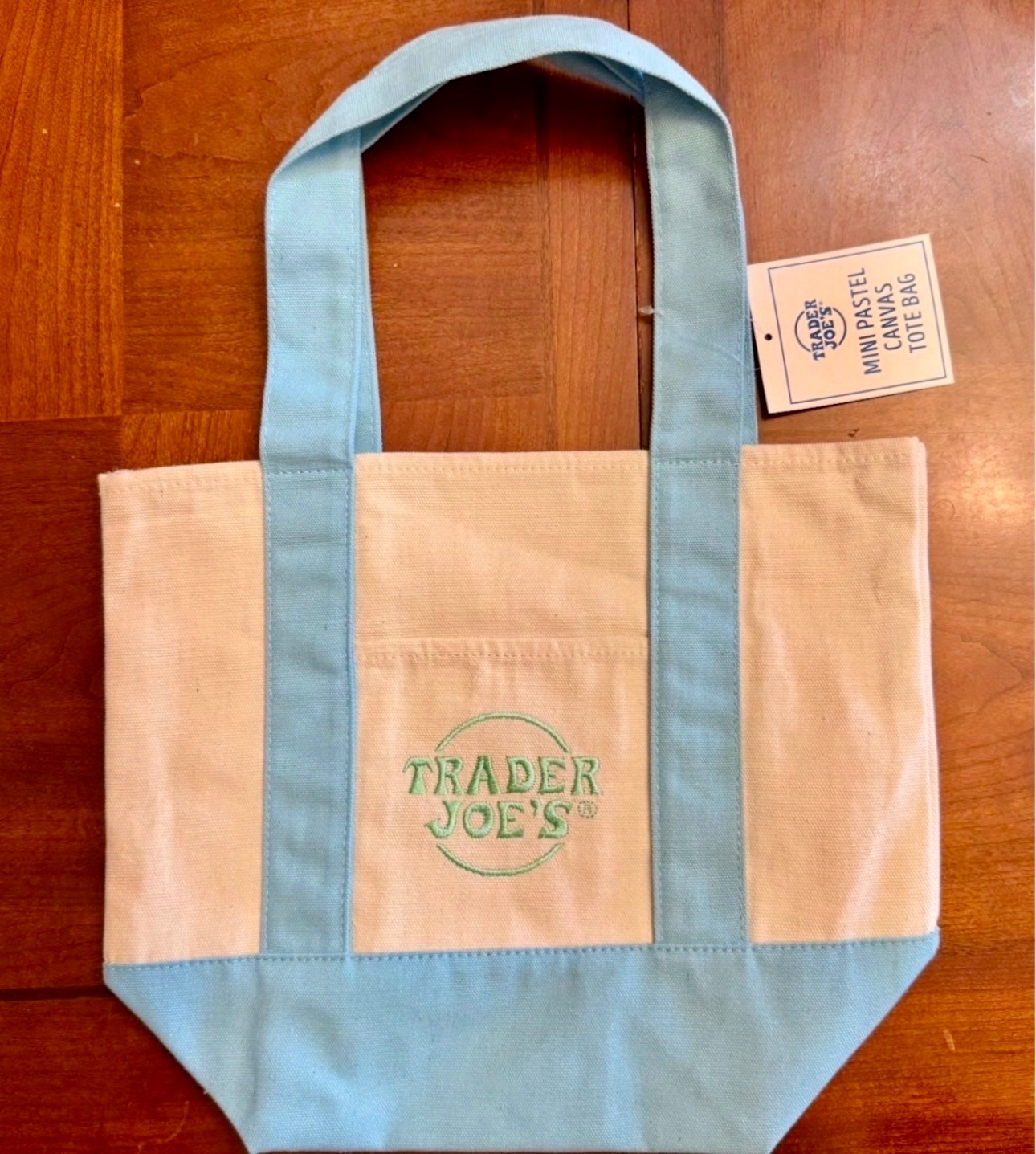 Trader Joe’s 2026 Spring Mini Pastel Canvas Tote Bag NEW NWT Blue and Green