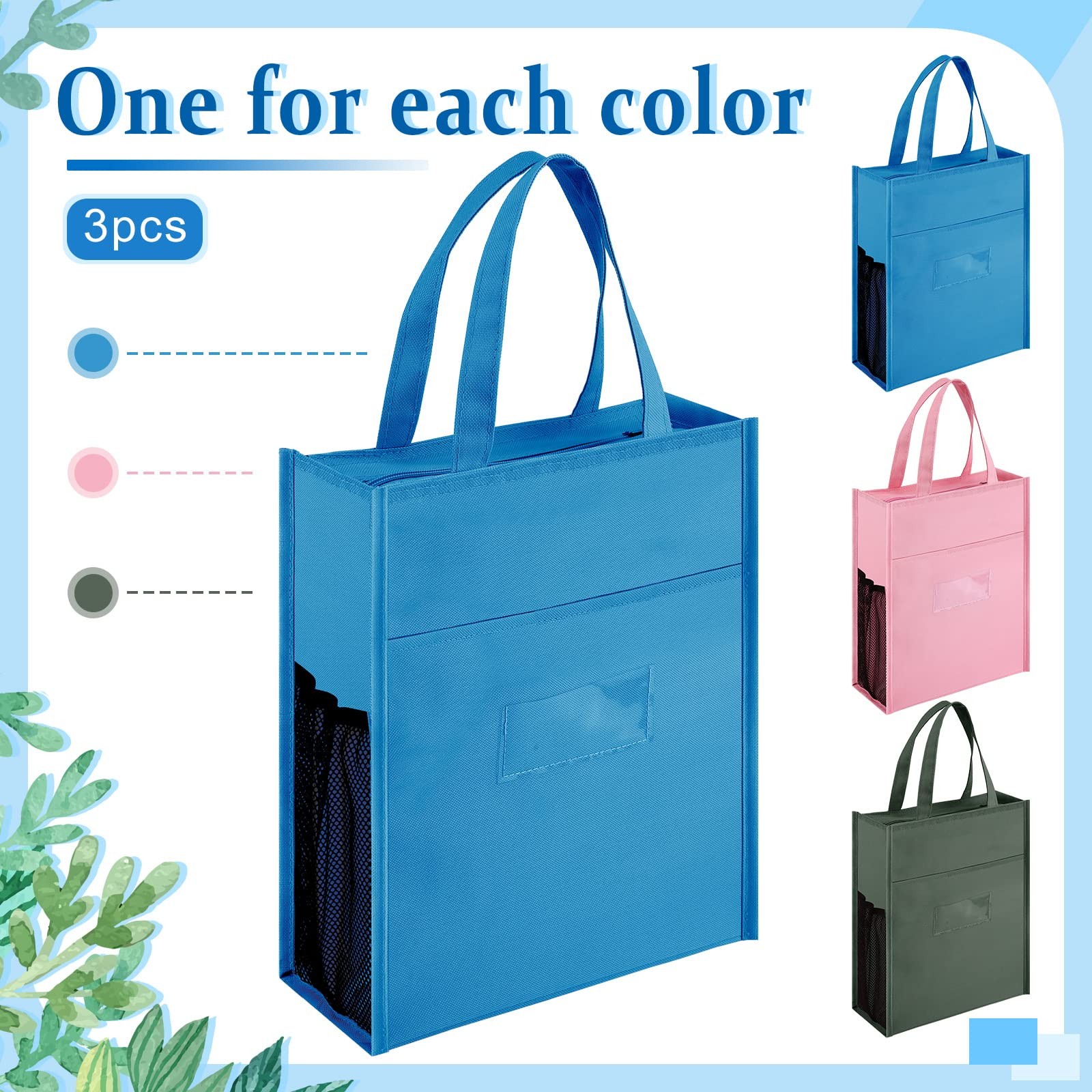 3-PCS Kids Tote Bag with Zipper Handles Activity Tote Bags for School Daycare
