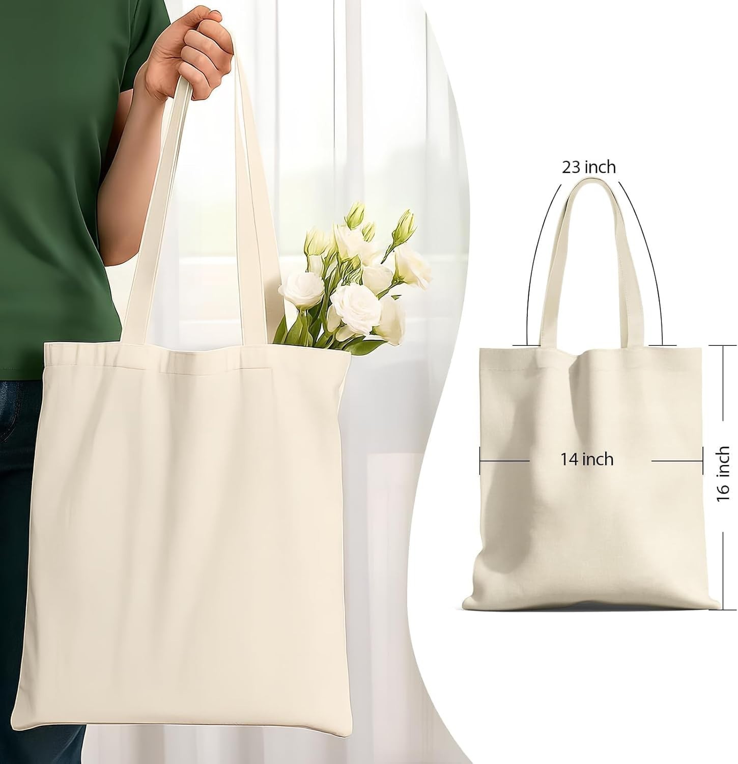Reusable Canvas Tote Bags – 55 lb Capacity, Machine Washable, 2 Pack