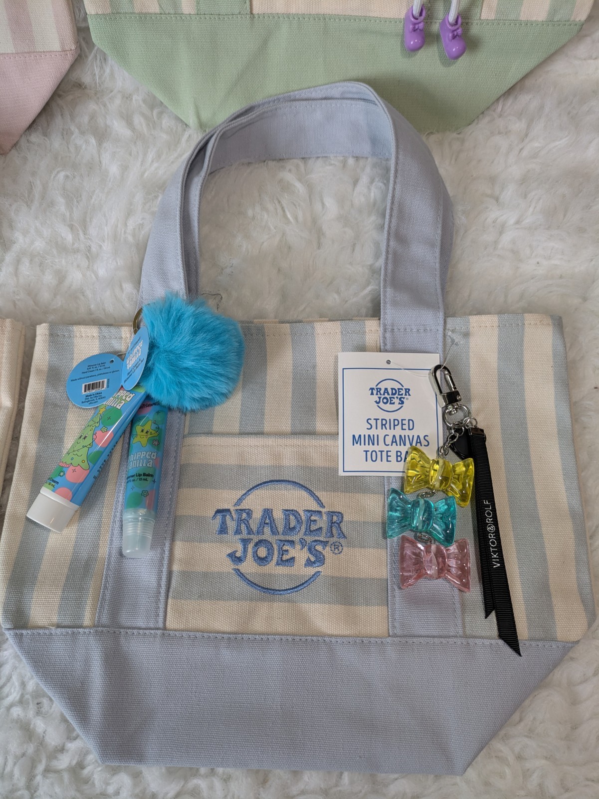 Trader Joe’s Mini Pastel Stripe Canvas Tote Bag Limited Edition Set of 4 NEW👜👛