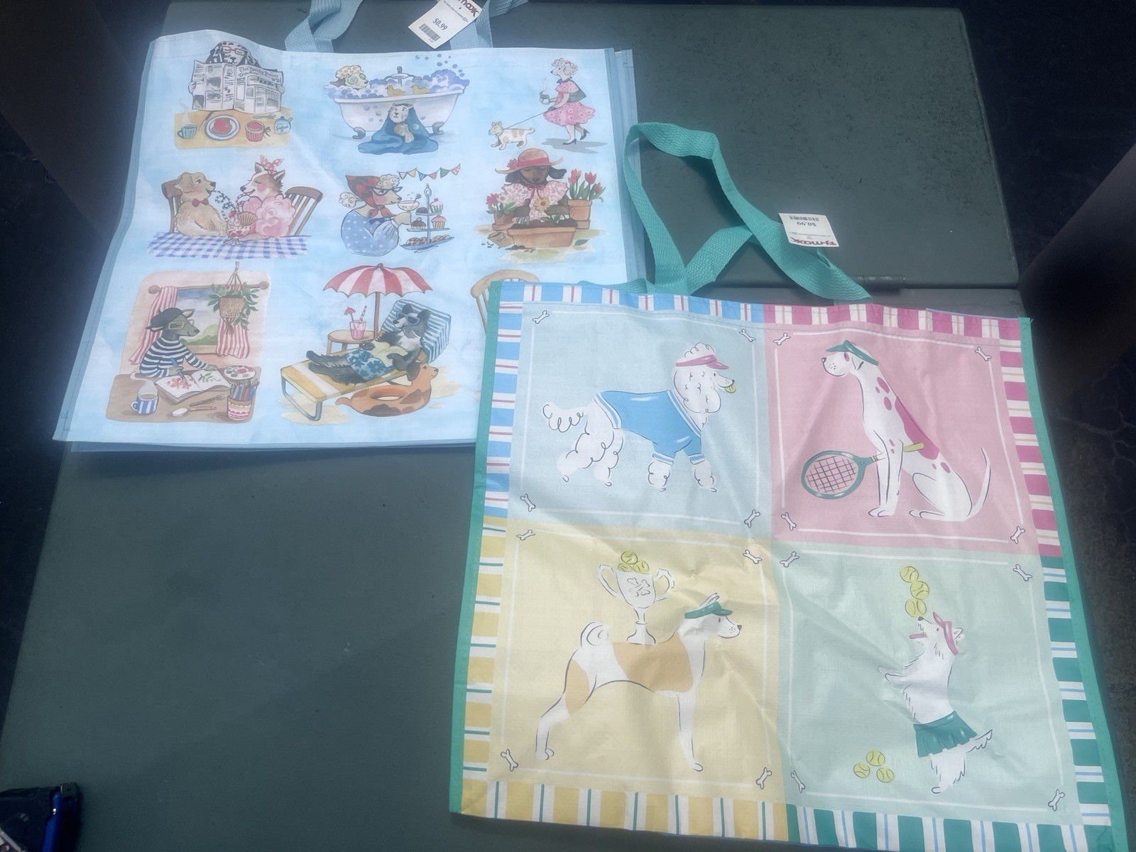 New Dog 🐶 Designs Lot Of 2 TJ MAXX REUSABLE SHOPPING Beach TRAVEL TOTE BAGS