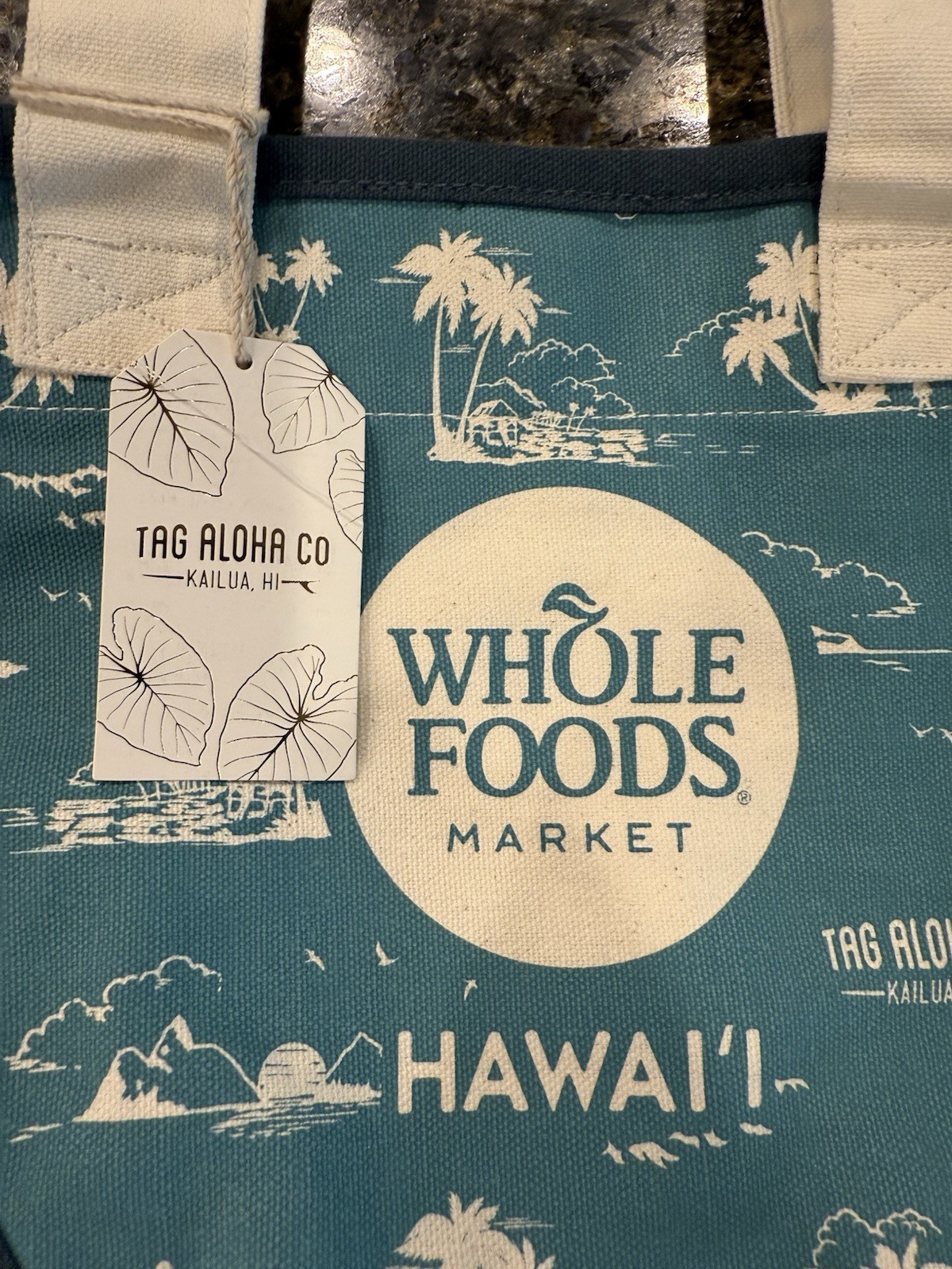 Whole Foods Hawaii Aqua Blue Island Kailua Mini Tote Bag Exclusive Tag Aloha NEW