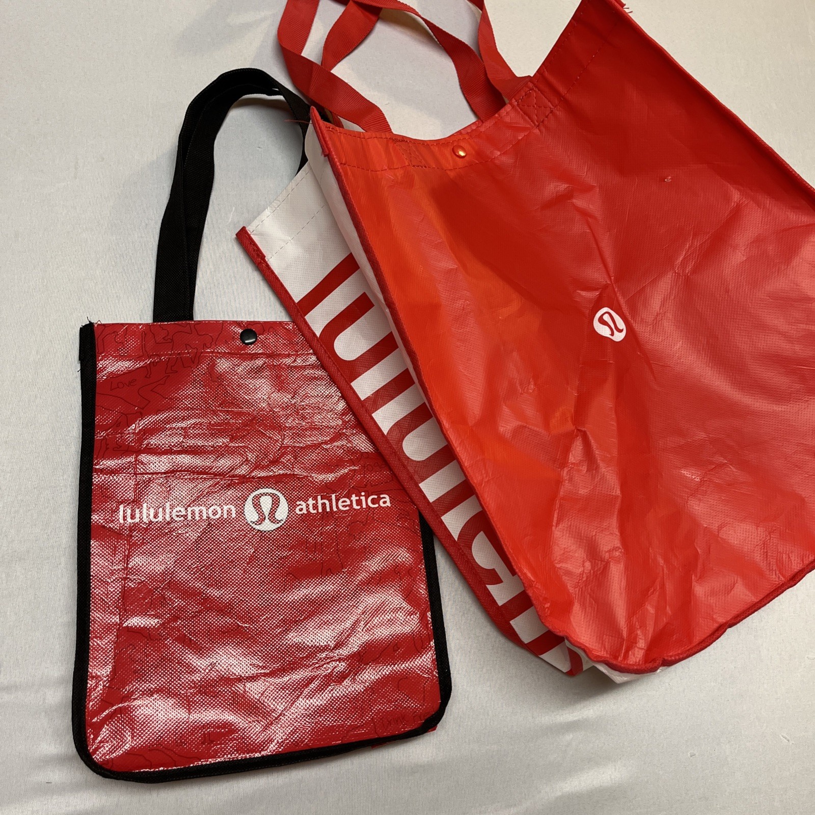 Lululemon Reusable Tote Bag Set Red White Black Yoga Gym Shopping Tote Lot of 2