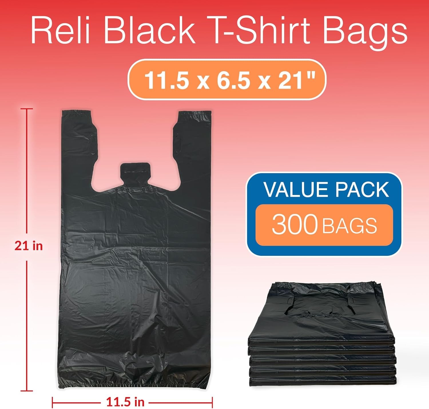 T-shirt Bags (300 Count) (Black) (11.5″ x 6.5″ x 21″) – Black Plastic Bags