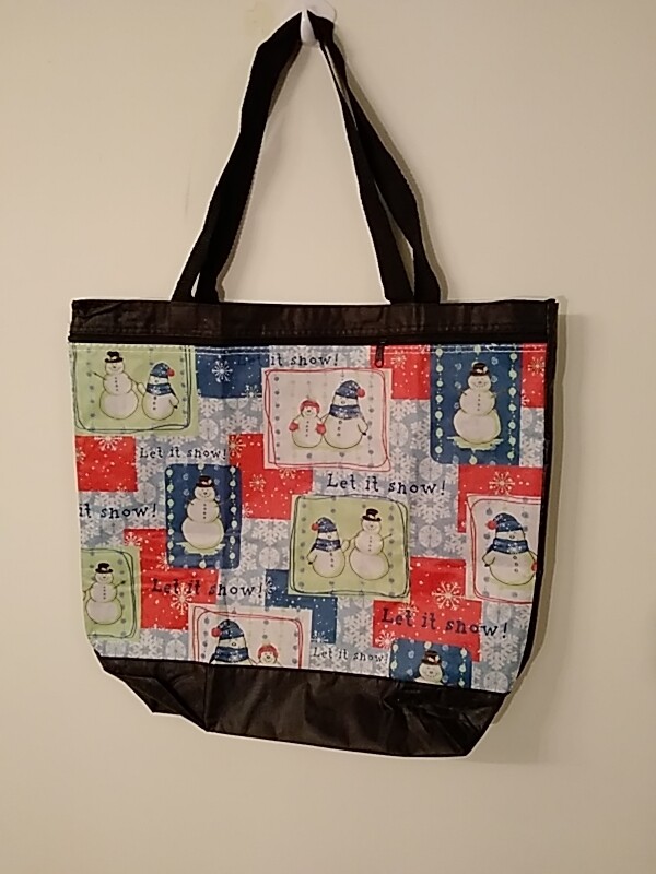 Let It Snow tote bag multicolor large zip front 15 x 17x 4 x 9 Winter Christmas