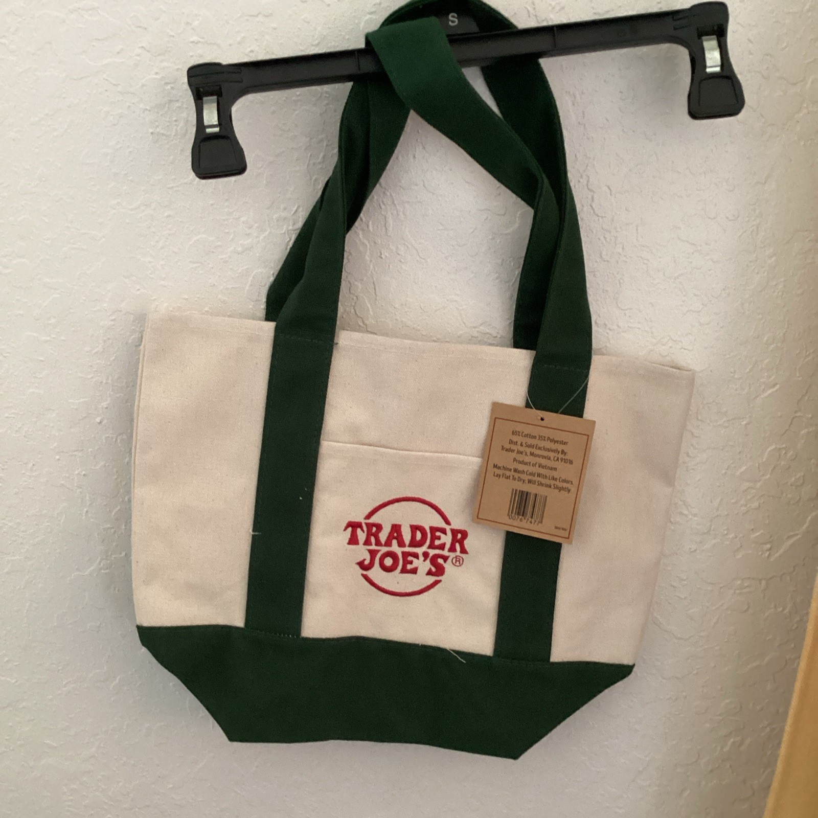 Trader Joe’s Mini Canvas Tote Bag Green/Beige Cotton Blend Reusable Strap