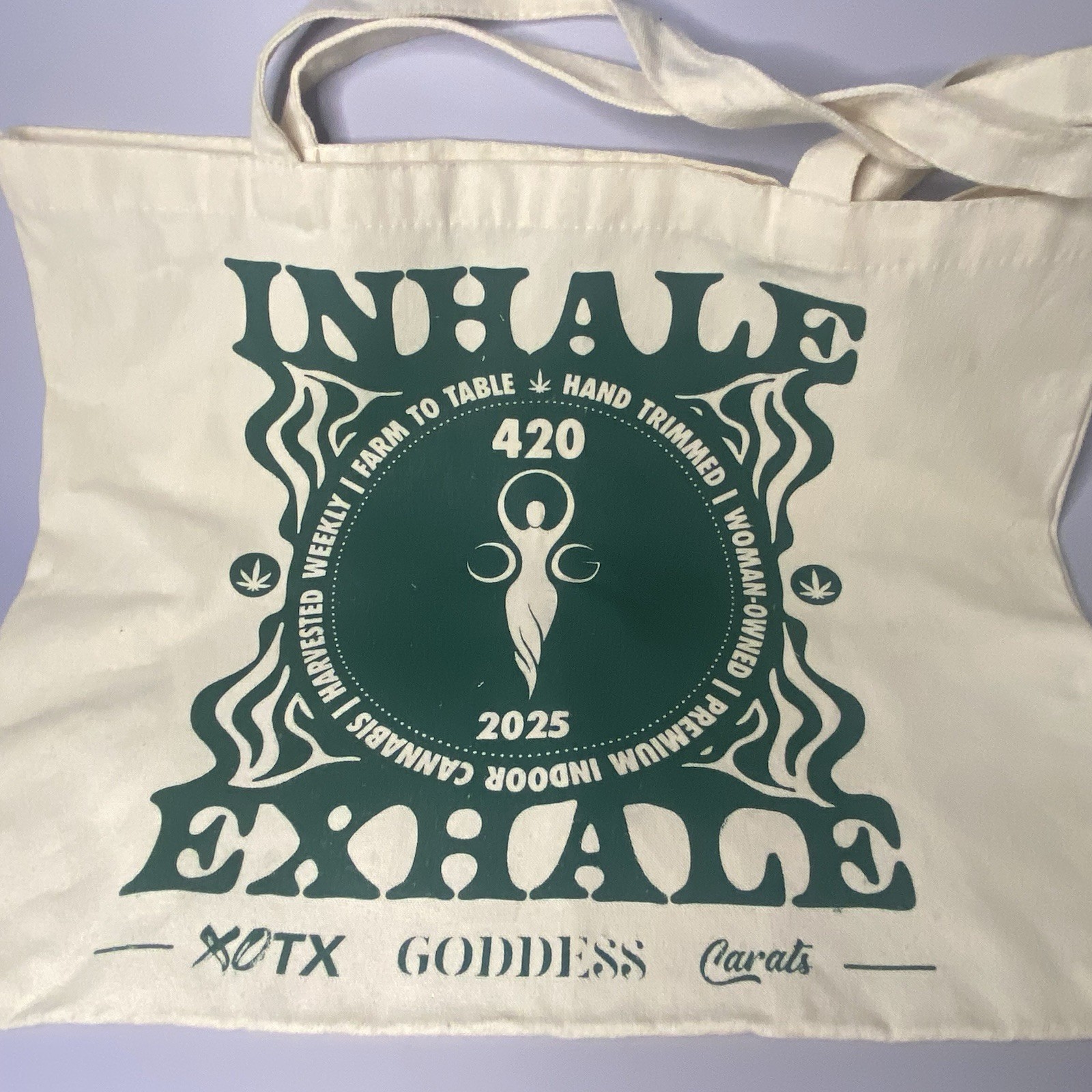 Inhale Exhale Canvas Tote Bag Cannabis 420/2025 Goddess Graphic New Promotional