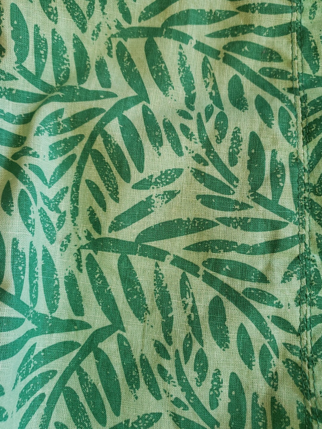 Reusable Green Print Linen-Cotton Magnetic Snap Closure Shopping Shoulder Bag