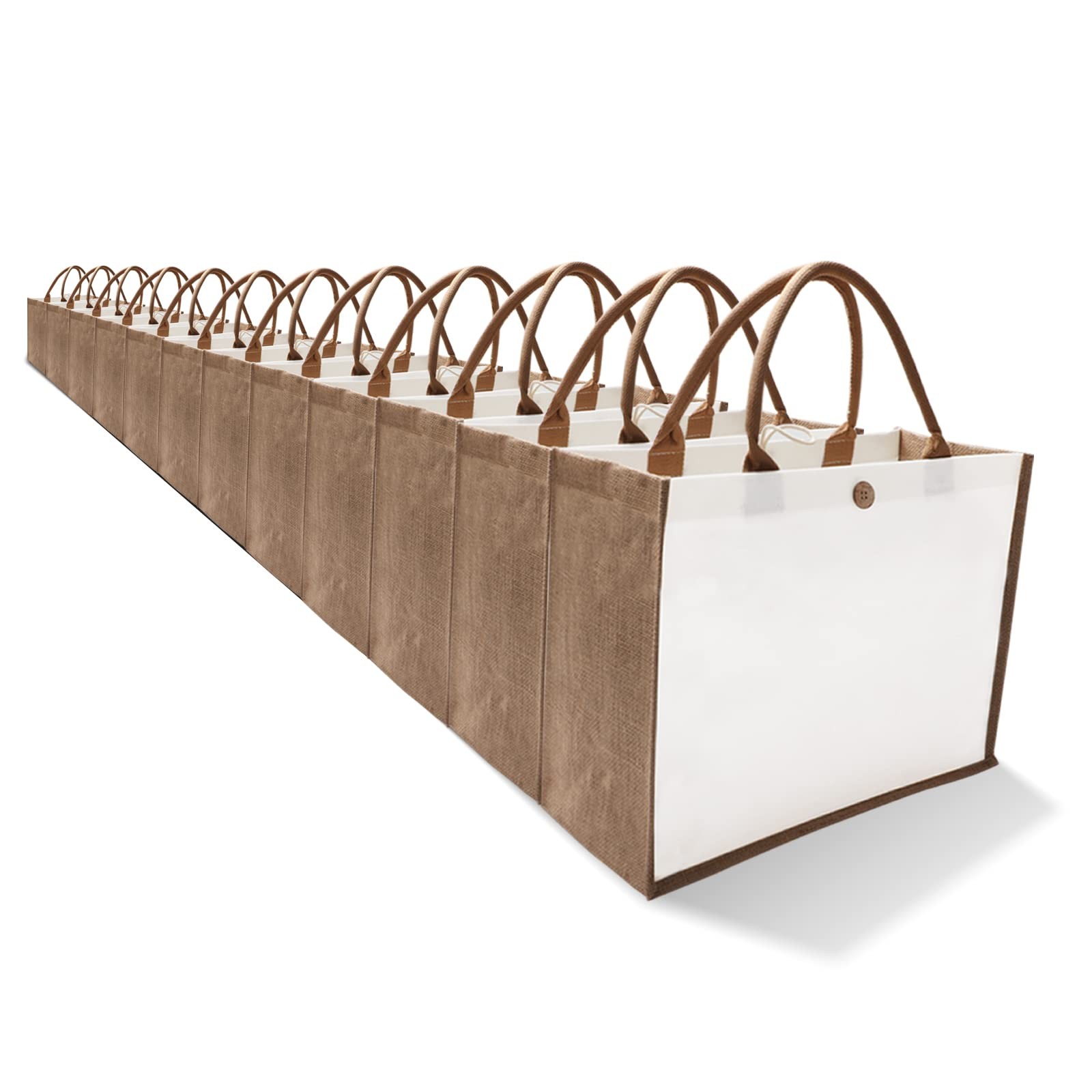 MEIANJUN Set of 10 Burlap Tote Bags with Button Handles – Grocery, Bridesmaid…