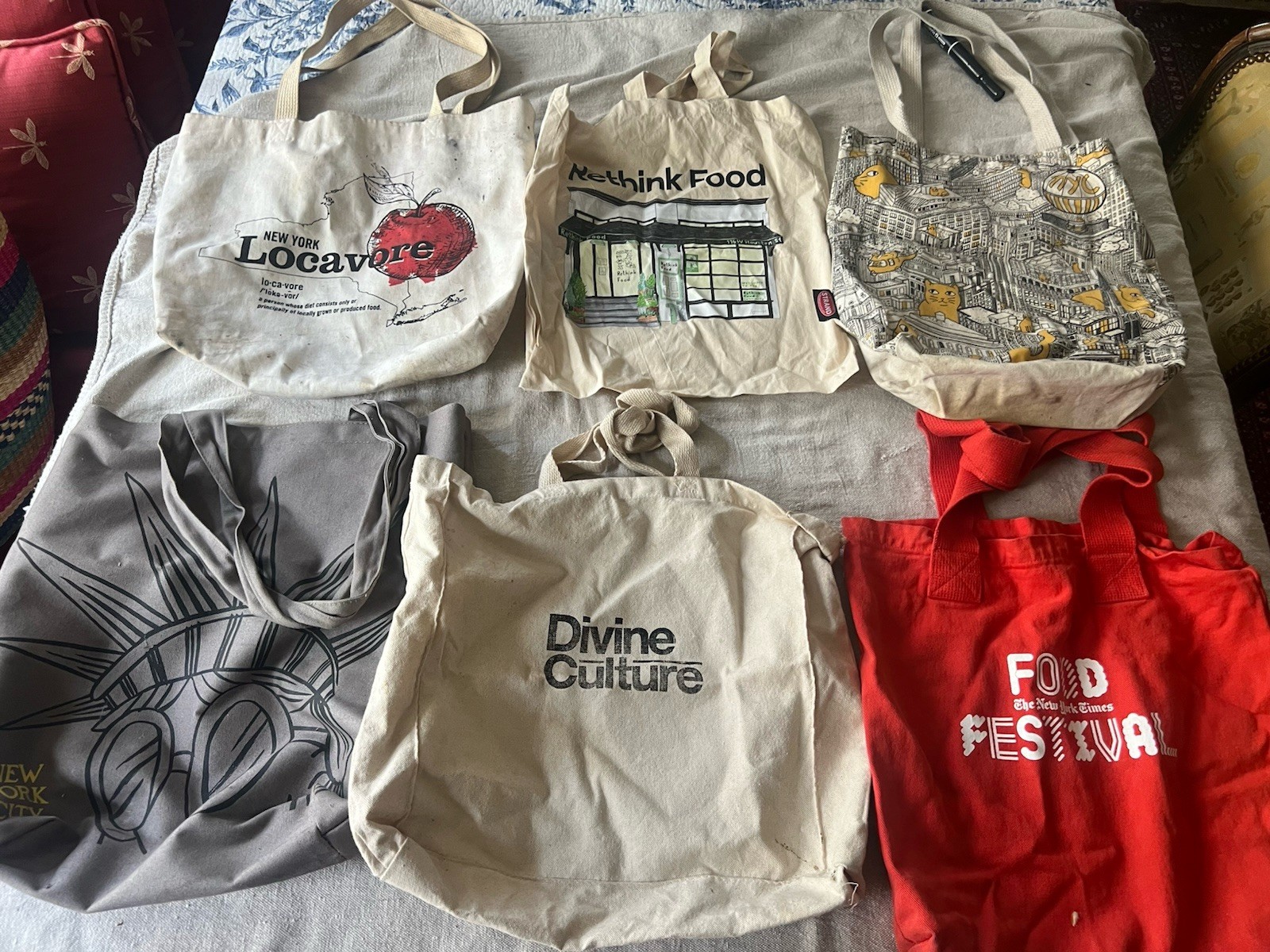 Lot of 6 NYC Canvas Tote Bags – Starbucks, Strand, NYT, Rethink, Locavore