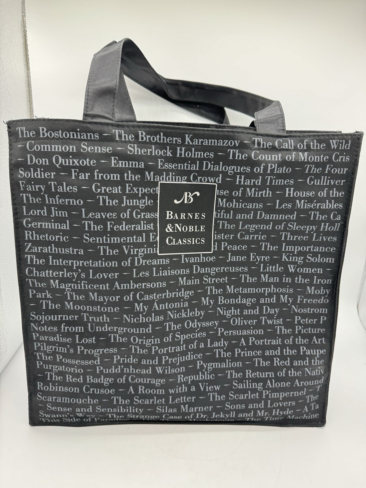 Barnes & Noble Classics Reusable Shopping Tote Book Bag Black Polyester PVC Back