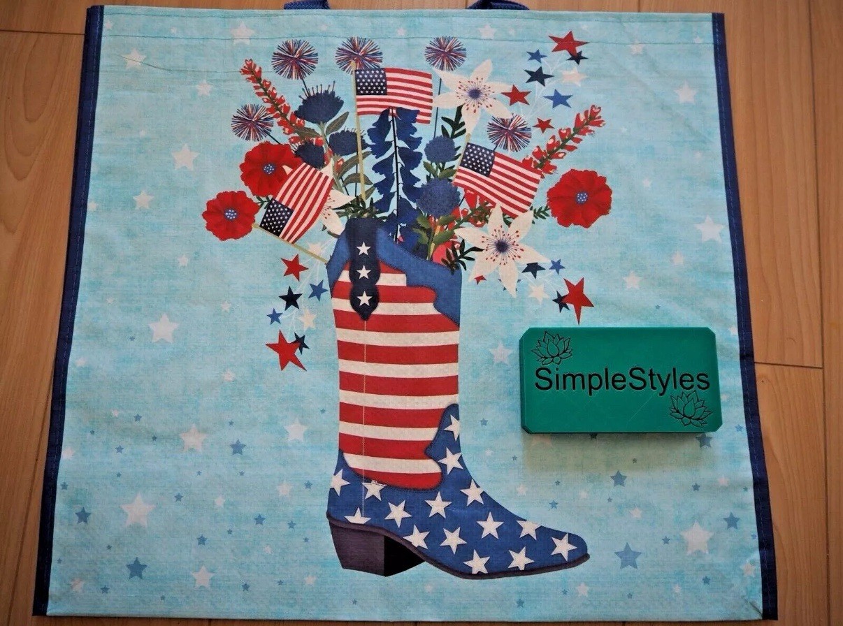 Red White Blue Bouquet America USA Flag Cowboy Boot Reusable Shopping Gift Bag