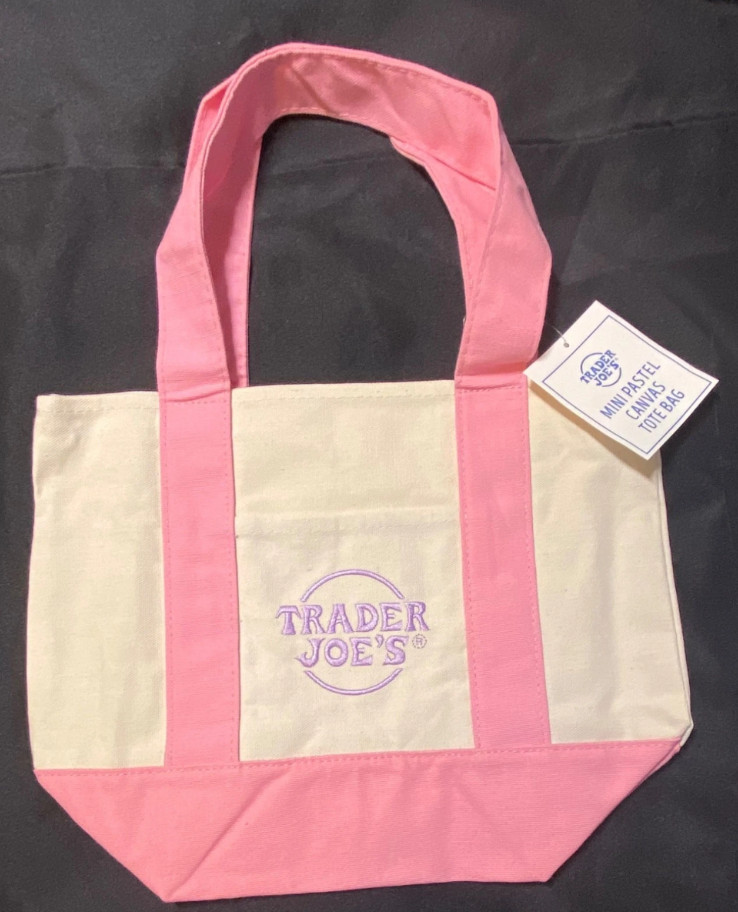 Trader Joe’s Pastel Pink Canvas Mini Tote Bag Embroidered Double Handles