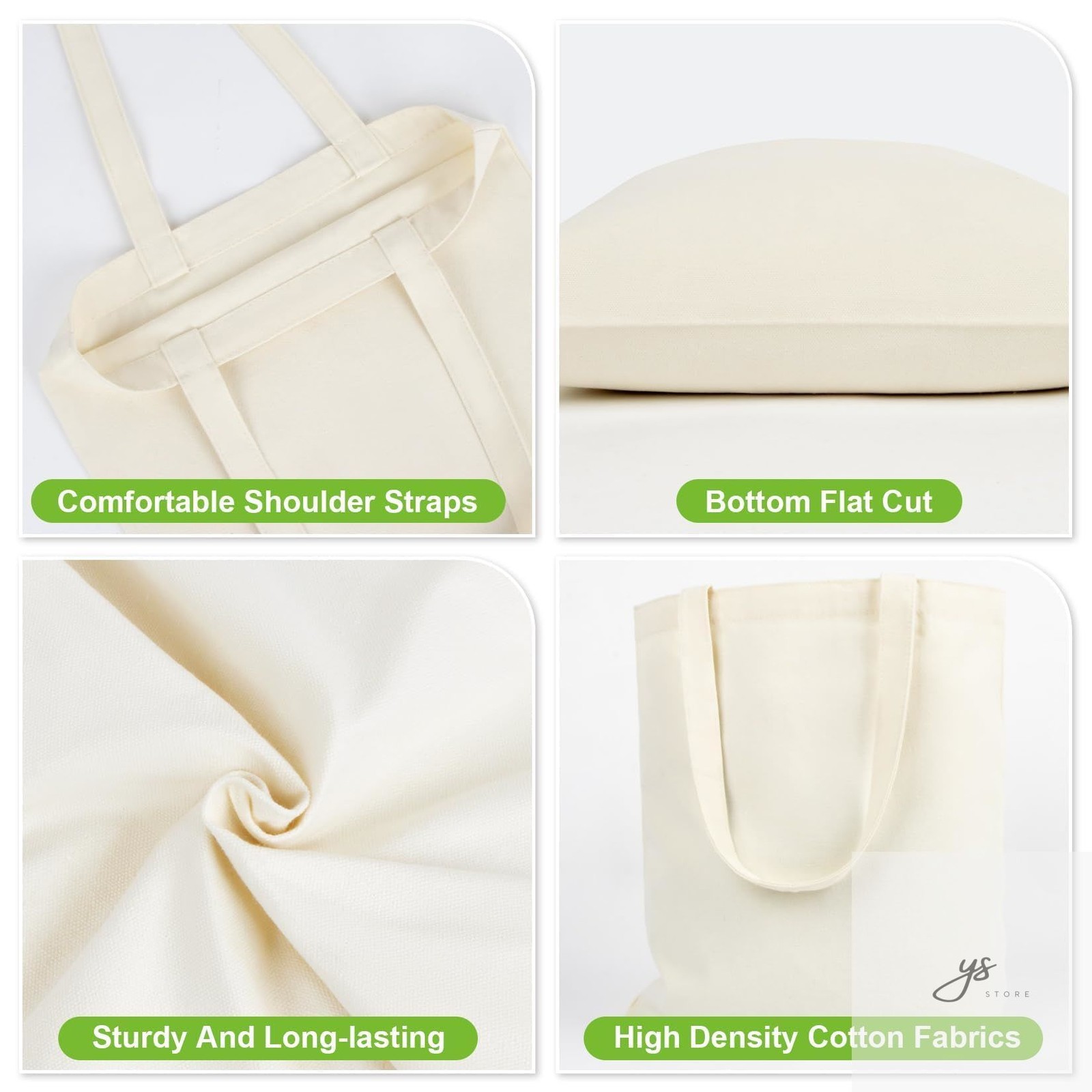 Canvas Tote Bag – 4 PCS Cotton Canvas Reusable Grocery Shopping Blank Tote Bag
