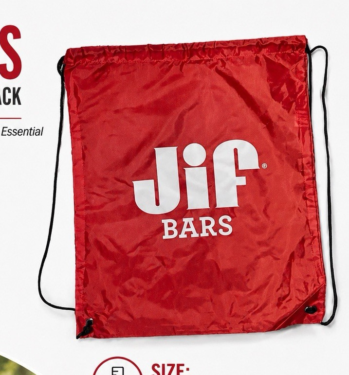 Jif Bars Red Nylon Drawstring Backpack Lightweight Logo 15 x 17 1/2 in
