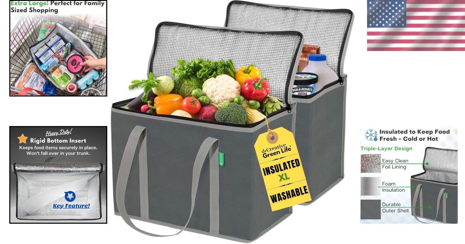 Reusable Grocery Bags with Hard Bottom