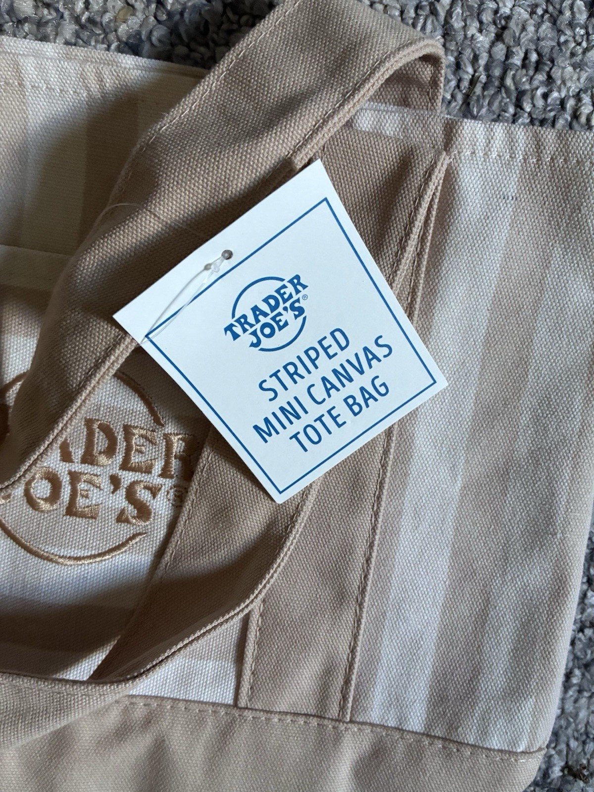 Trader Joe’s Striped Canvas Mini Tote Bag Beige/Tan Reusable Tote 13x11x6 in
