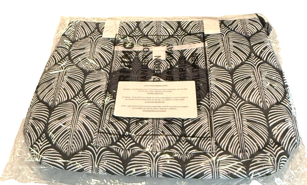 Tommy Bahama Palm Leaf Print Double Handle Tote Insulated Black White logo NIB