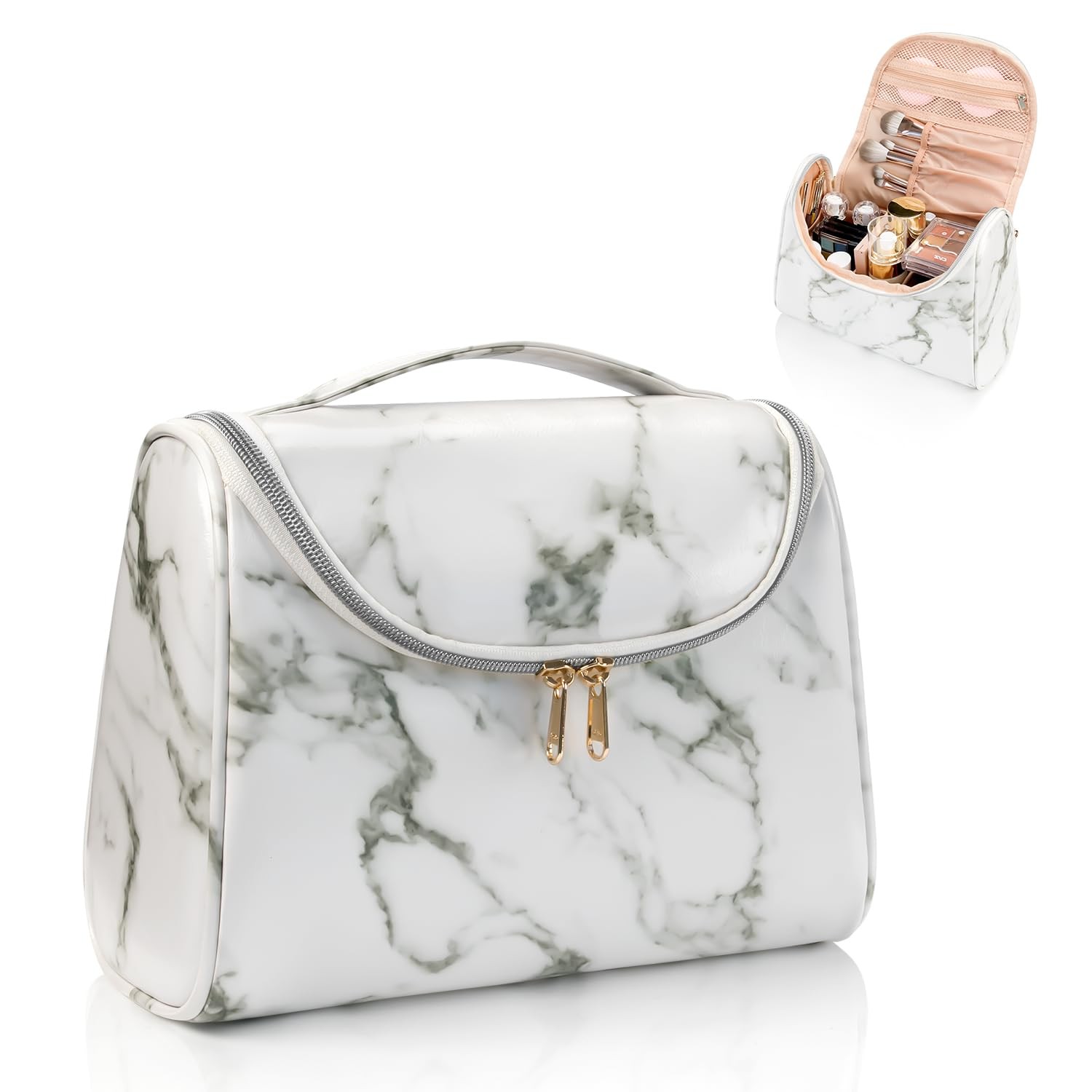 Ethereal Travel Makeup Bag, Toiletry Bag for Small (Pack of 1), marble white