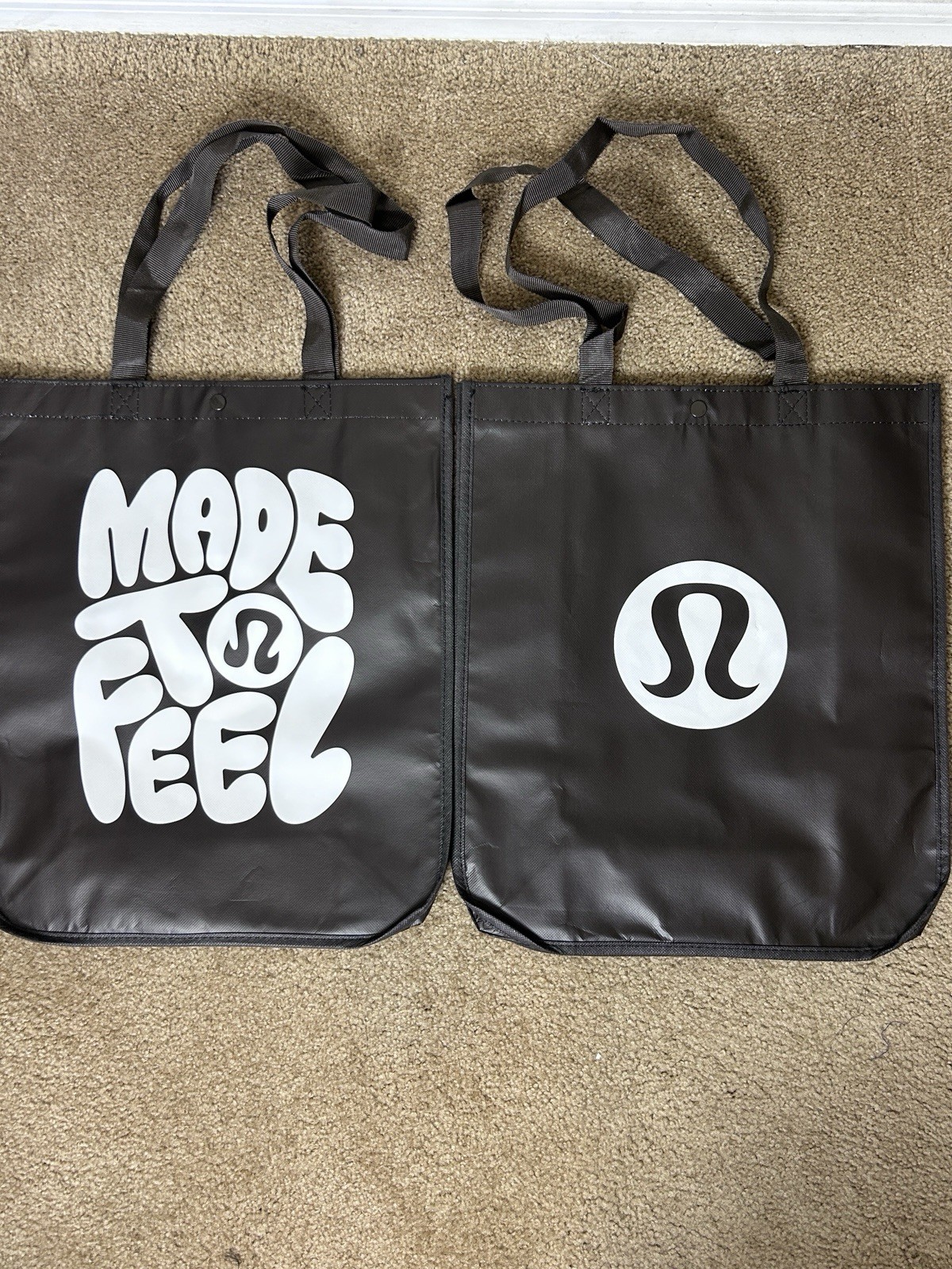 Qty of 2 Lululemon Reusable Tote Shopping Bag – Brown – Large 14×16.5×6.6in