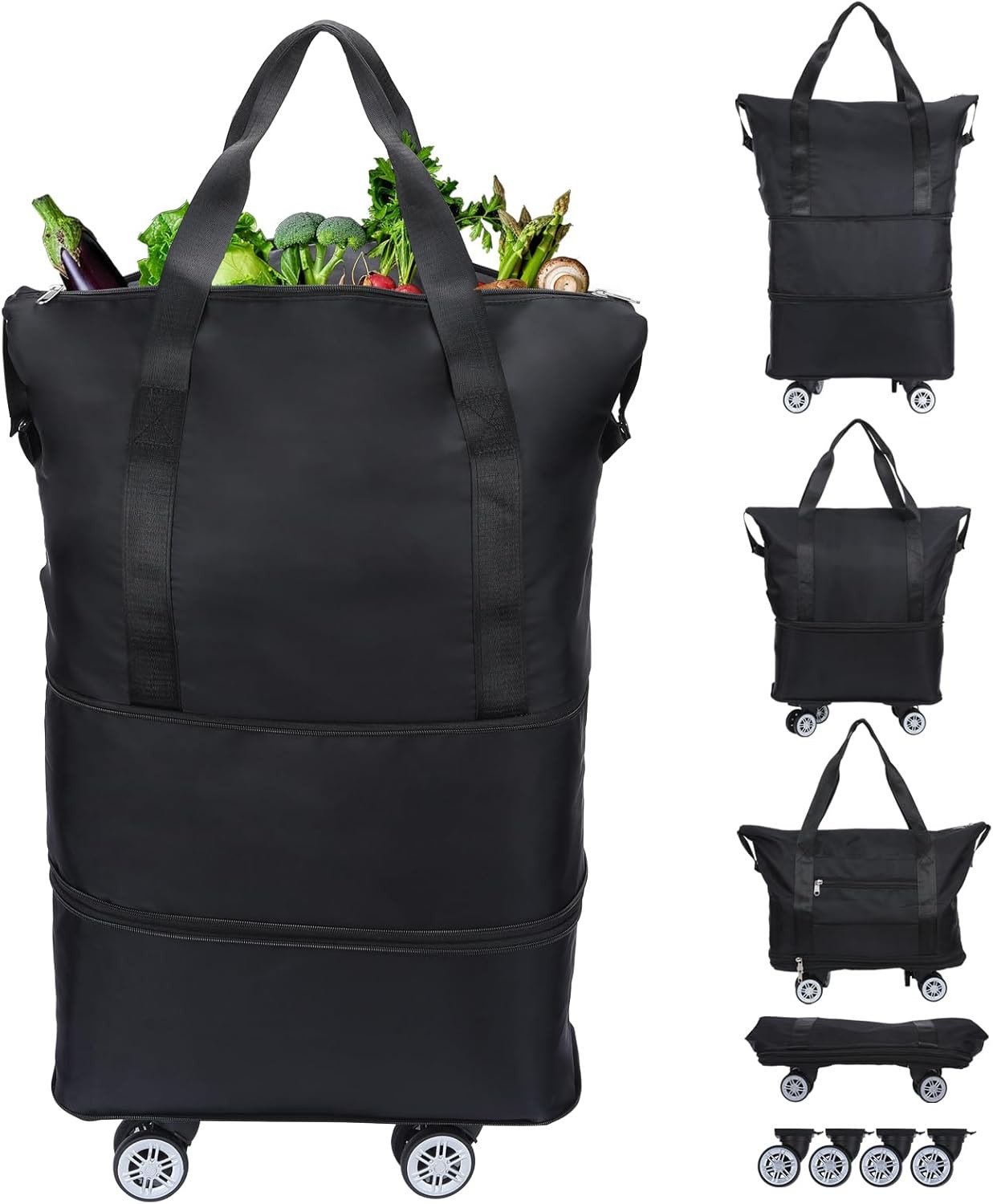 Reusable Grocery Bag on Wheels Shopping Detachable Roller Tote Luggage Used