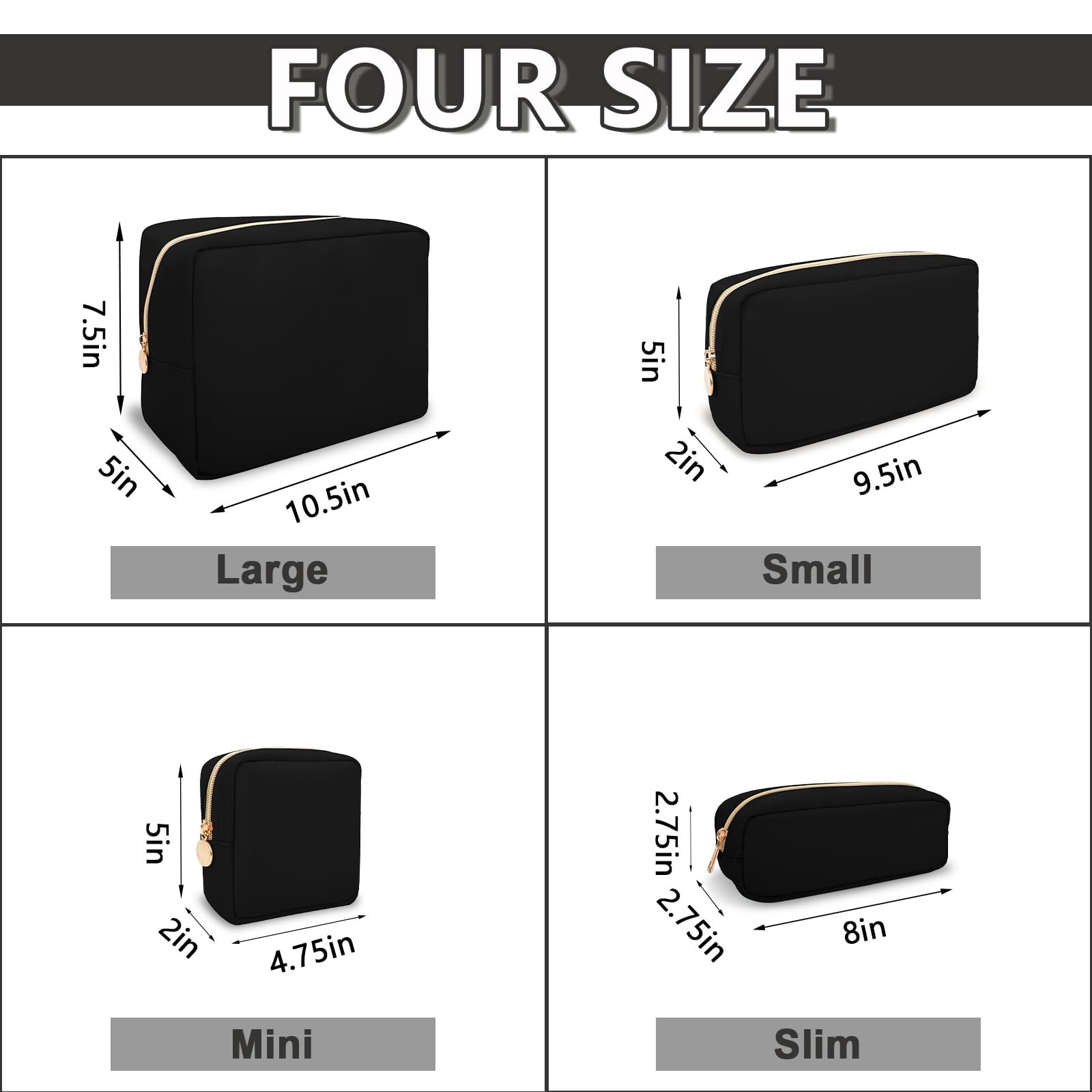 UIXIZQ Waterproof Small Makeup Pouch for Purse,Nylon Travel Small, Black
