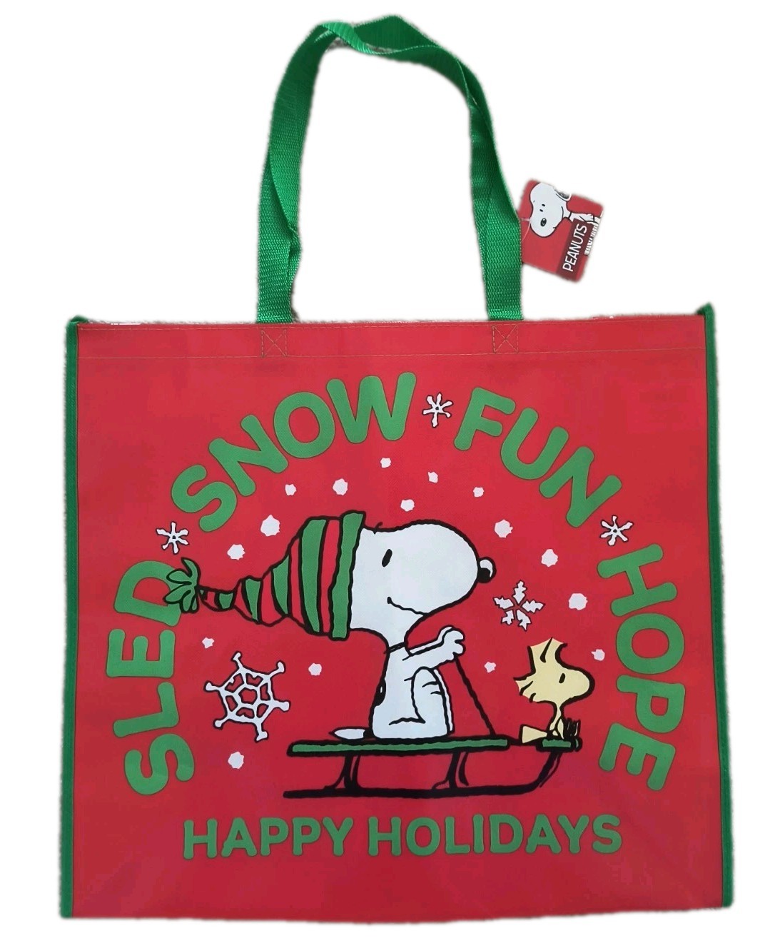 Snoopy & Woodstock Christmas🎄 X-Large Reusable Shopping Gift Bag with Handle 🆕