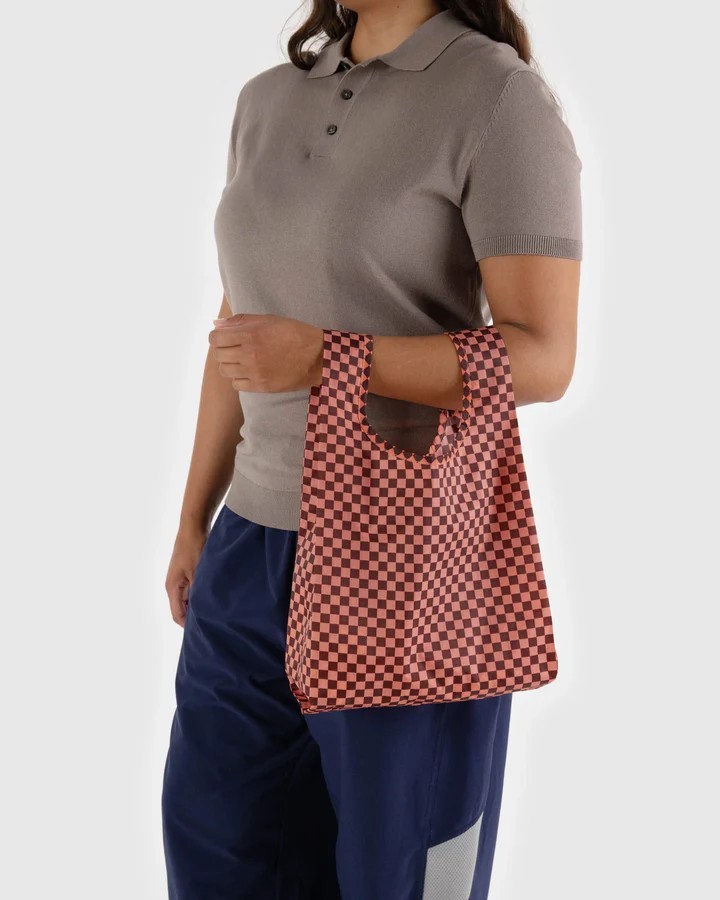NWT Baggu BABY Reusable Bag Pink Brown Check US seller Sold Out Rare HardtoFind