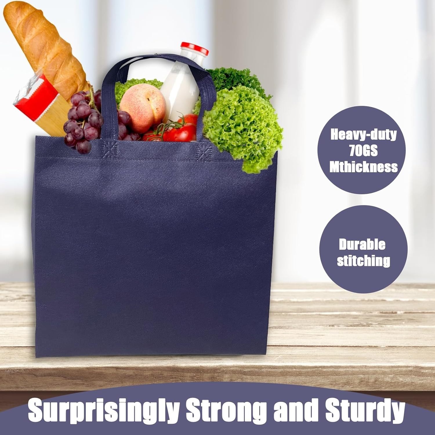 50 Reusable Non-Woven Large Foldable Totes Bags with Handles – Eco-Friendly Chic