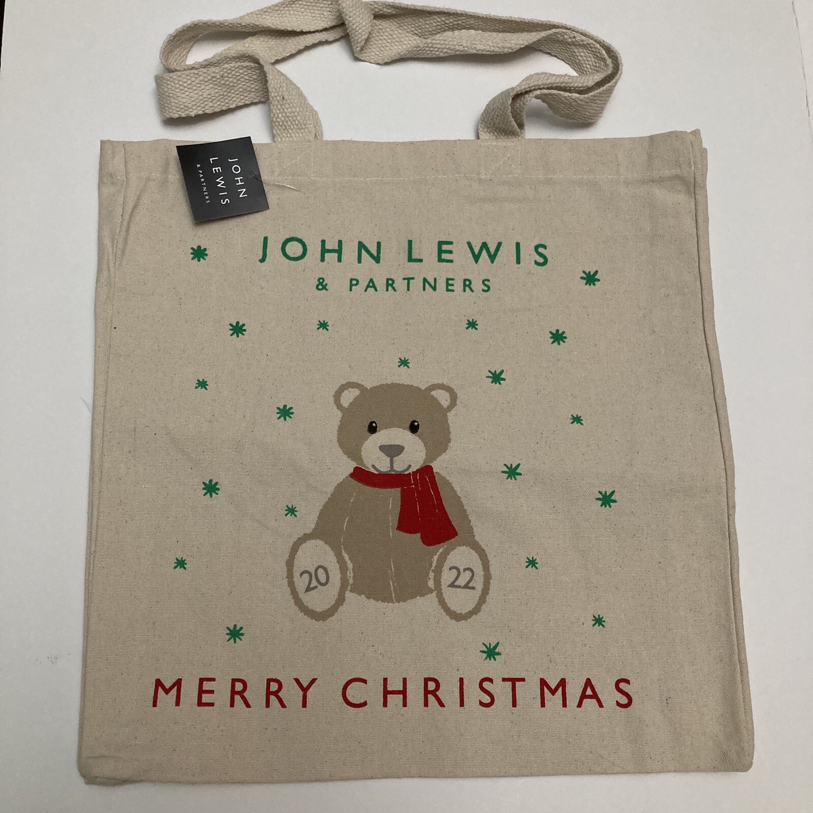 John Lewis Merry Christmas Bag Teddy Bear 2022 Holiday Cotton Waitrose New Tote