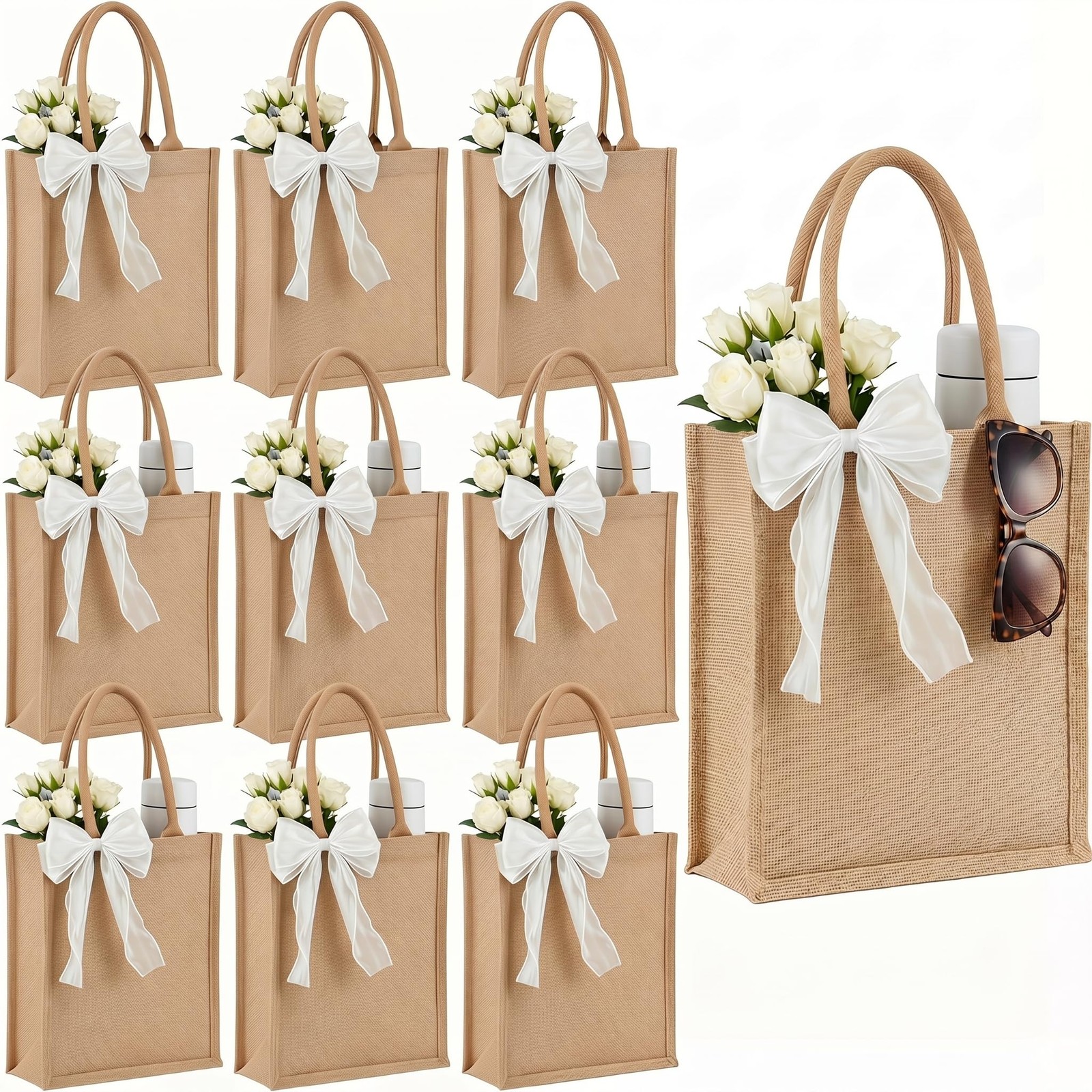 Burlap Jute Tote Bags With Handles Bridesmaid Grocery Reusable Shopping