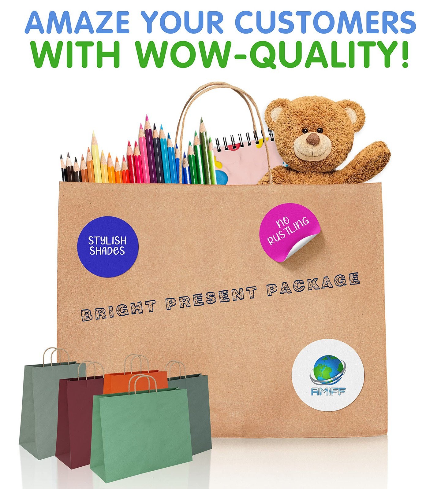 250 Wine Kraft Paper Shopping Bags 16x6x12 Paper Bags 150 gsm /w Rope Handles