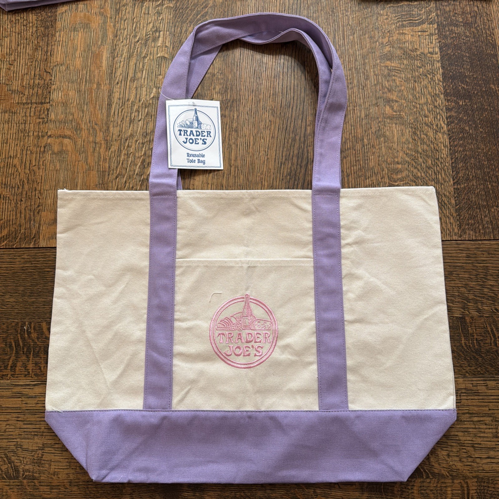 Trader Joe’s Lavender Pastel Purple Large Canvas Tote Bag Easter NEW 2026