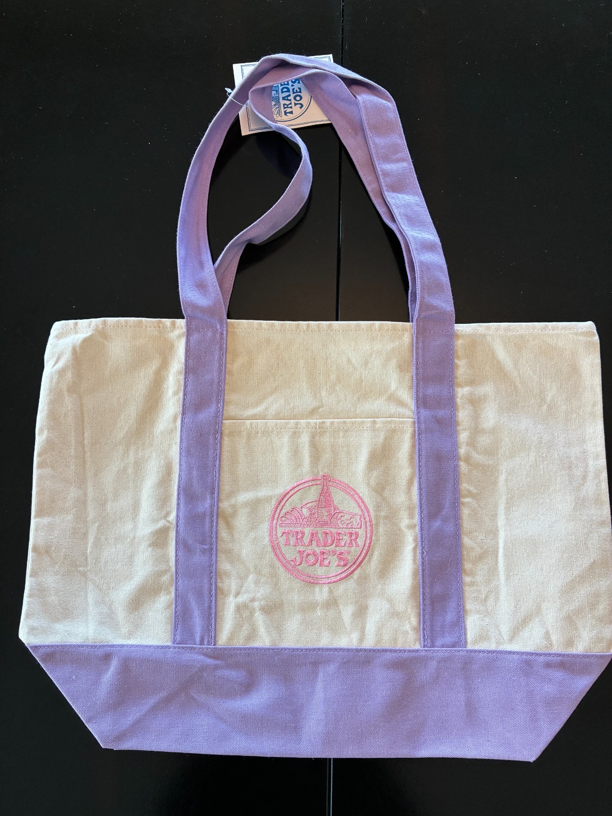 Trader Joe’s 1 LARGE Lavender Canvas Tote Bag AND 4 Mini Pastel Canvas Tote Bags