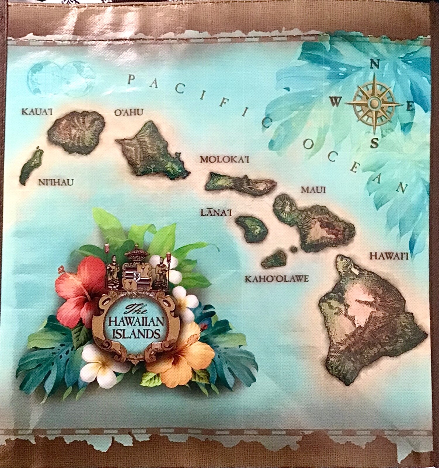 HAWAIIAN ISLANDS MAP REUSABLE SHOPPING BAG BEACH BAG / BEACH TOTE