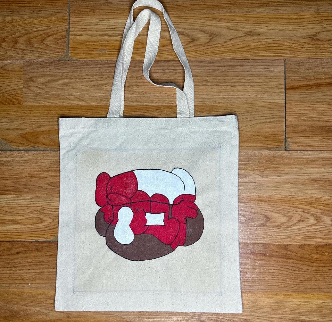 TBF Canvas Reusable Shopping Bag Foldable All-Over Red White Beige Brown
