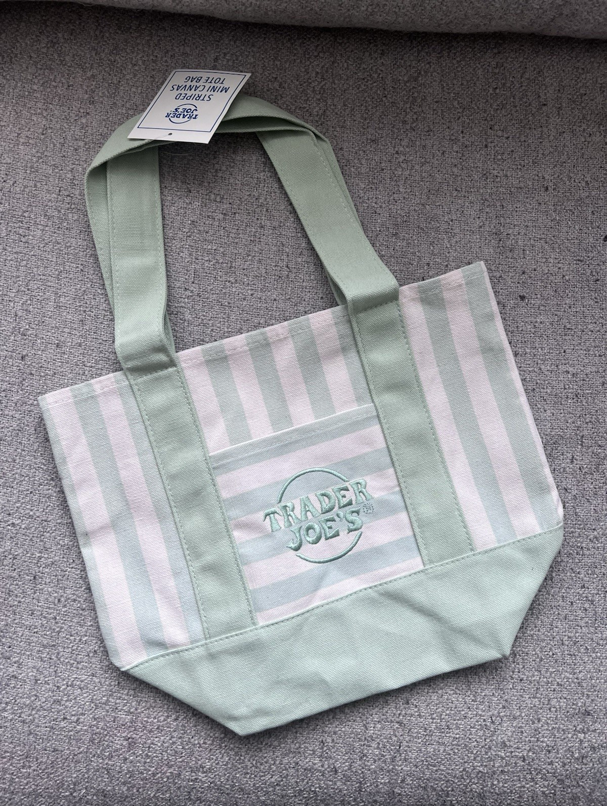 Trader Joe’s Canvas Tote Bag Green/White Stripe Small 13x6x11 in New