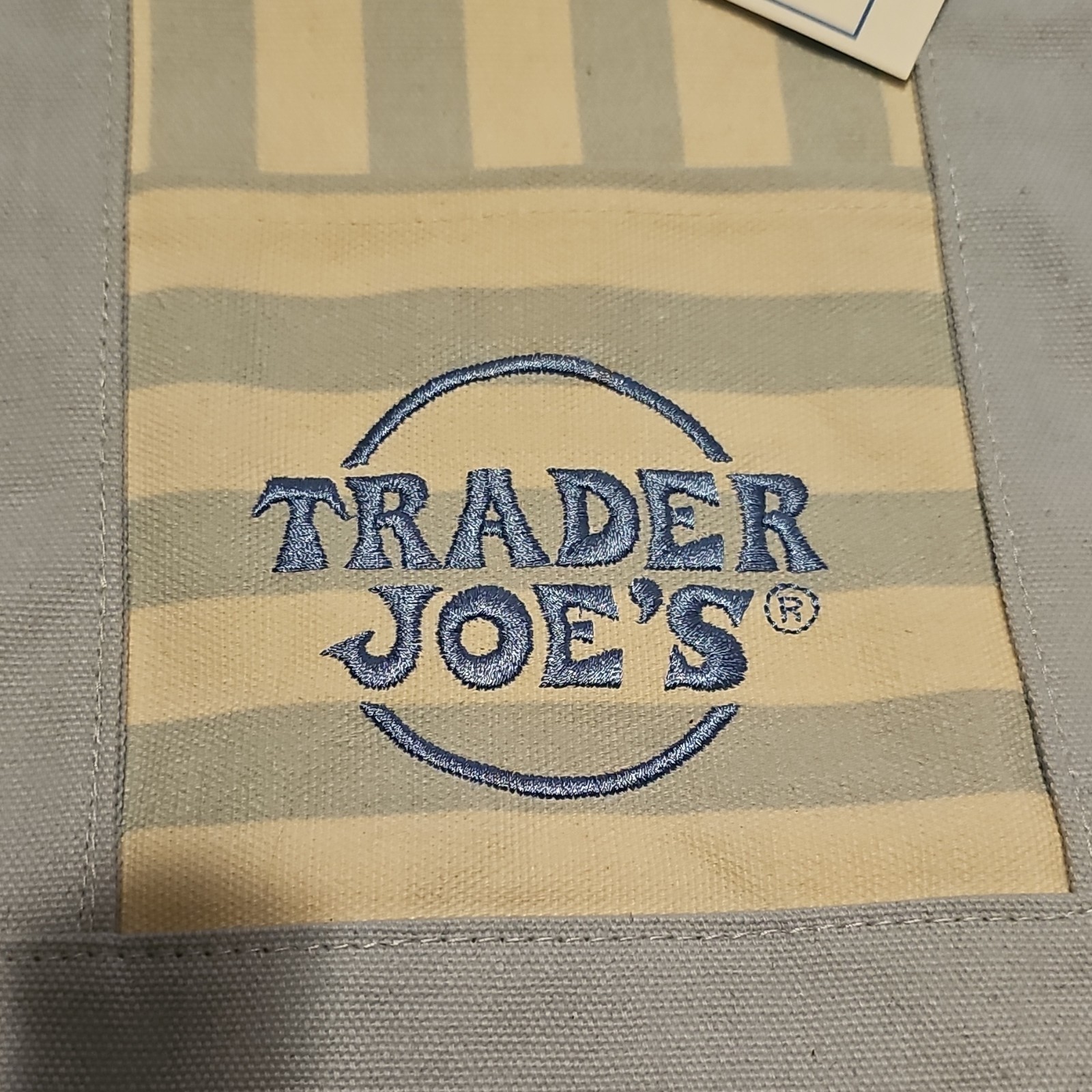 Trader Joe’s Striped Mini Canvas Tote Bag Blue/Beige 12x12x6 in