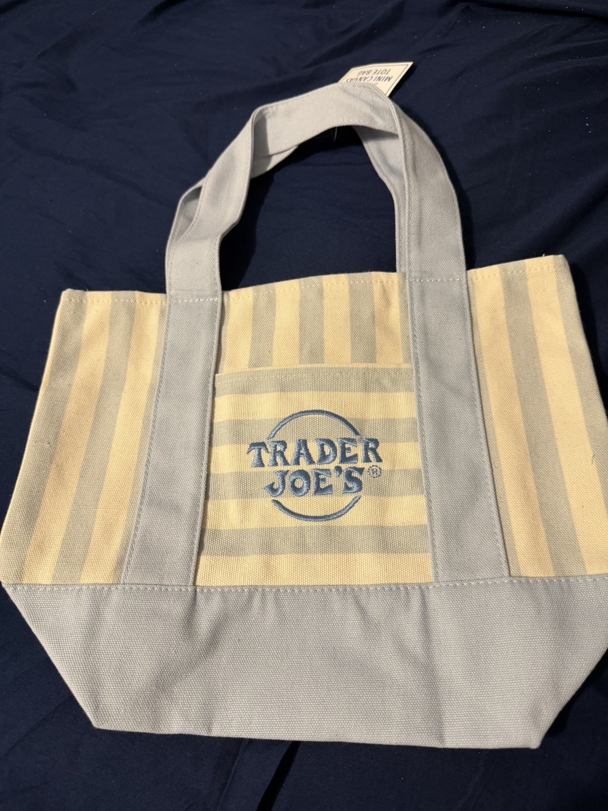 Trader Joe’s Mini Tote Bag Striped Blue Beige