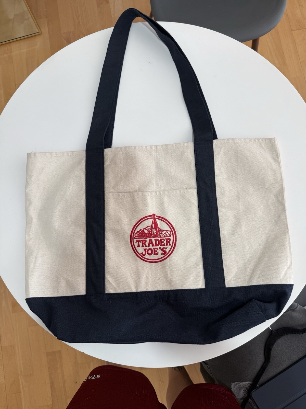 Authentic Trader Joe’s Reusable Canvas Eco Tote Bag Heavy Duty Bag Blue White